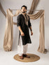 Black Linen Mens Kurta With Payjama - Close-up View | Samyak Fashion