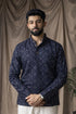 Black Linen Mens Short Kurta - Front View | Samyak Fashion