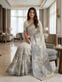 Black Linen Saree With Blouse - Detail View | Samyak Fashion
