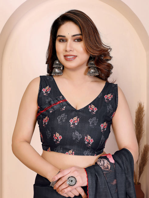 Black Manipuri Silk Elegant Party Wear Saree Collection With Blouse - Full View | Samyak Fashion