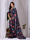 Black Monsoon Georgette Silk Party Wear Saree With Blouse - Front View | Samyak Fashion