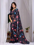 Black Monsoon Georgette Silk Party Wear Saree With Blouse - Front View | Samyak Fashion