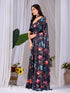 Black Monsoon Georgette Silk Party Wear Saree With Blouse - Back View | Samyak Fashion