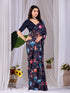 Black Monsoon Georgette Silk Party Wear Saree With Blouse - Side View | Samyak Fashion