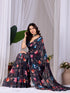 Black Monsoon Georgette Silk Party Wear Saree With Blouse - Detail View | Samyak Fashion