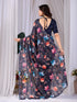 Black Monsoon Georgette Silk Party Wear Saree With Blouse - Close-up View | Samyak Fashion