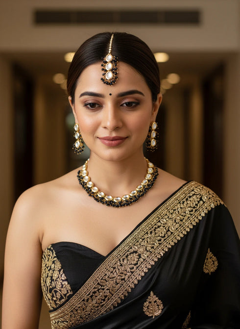 Black Necklace Set - Front View | Samyak Fashion