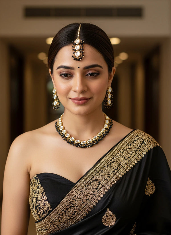 Black Necklace Set - Front View | Samyak Fashion