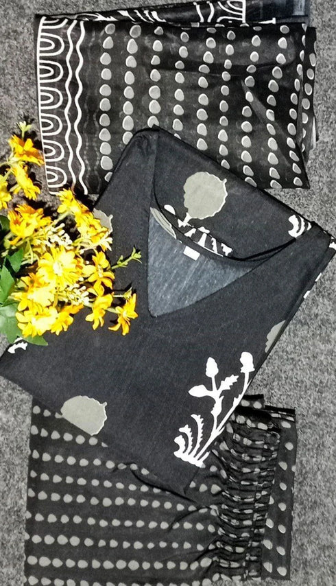 Black Poly Rayon Salwar Suit - Side View | Samyak Fashion
