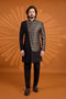 Black Pure Banarasi Jacqurd Fabric/imported Fabric Mens Premium Men's Sherwani - Front View | Samyak Fashion