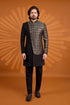 Black Pure Banarasi Jacqurd Fabric/imported Fabric Mens Premium Men's Sherwani - Front View | Samyak Fashion