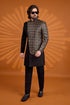 Black Pure Banarasi Jacqurd Fabric/imported Fabric Mens Premium Men's Sherwani - Back View | Samyak Fashion