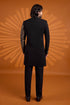 Black Pure Banarasi Jacqurd Fabric/imported Fabric Mens Premium Men's Sherwani - Side View | Samyak Fashion