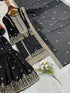 Black Pure Fendy Silk Elegant Salwar Suit - Detail View | Samyak Fashion