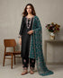 Black Pure Heavy Roman Glass Silk Elegant Salwar Suit - Front View | Samyak Fashion
