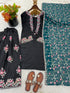 Black Pure Heavy Roman Glass Silk Elegant Salwar Suit - Side View | Samyak Fashion