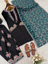 Black Pure Heavy Roman Glass Silk Elegant Salwar Suit - Detail View | Samyak Fashion