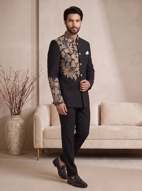 Black Pure Lachka Mens Men's Jodhpuri - Back View | Samyak Fashion