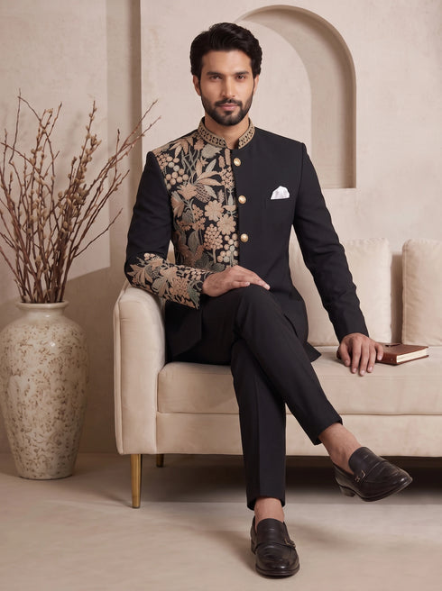 Black Pure Lachka Mens Men's Jodhpuri - Side View | Samyak Fashion