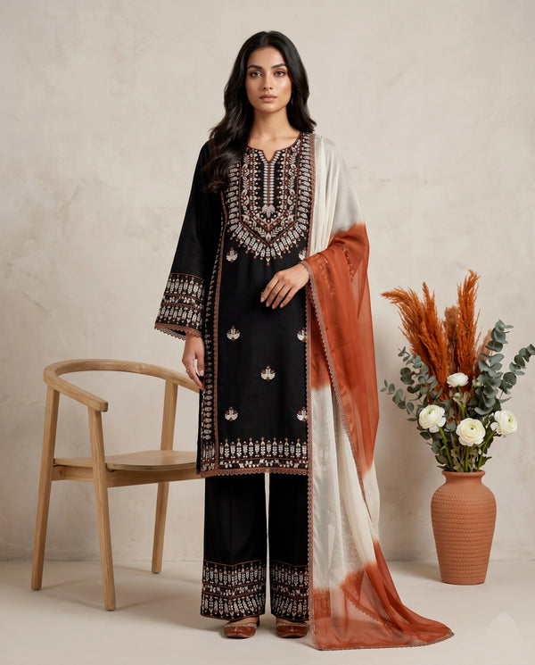 Black Rayon Cotton Elegant Salwar Suit - Front View | Samyak Fashion