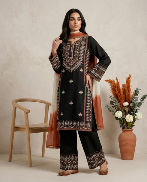 Black Rayon Cotton Elegant Salwar Suit - Back View | Samyak Fashion