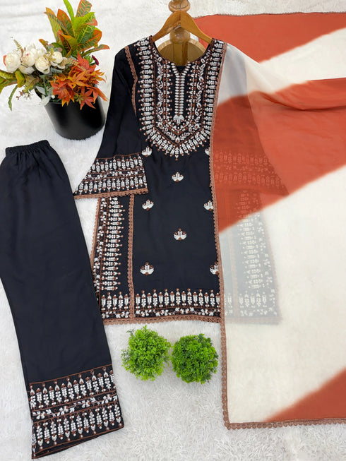 Black Rayon Cotton Elegant Salwar Suit - Side View | Samyak Fashion