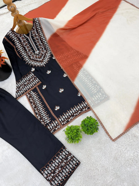 Black Rayon Cotton Elegant Salwar Suit - Detail View | Samyak Fashion