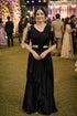 Black Real Premium Fandy Satin Party Wear Saree With Blouse - Front View | Samyak Fashion