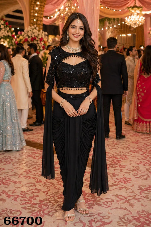 Black Real Premium Lycra Elegant Party Wear Ready To Wear Saree Collection With Blouse - Back View | Samyak Fashion