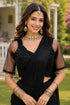 Black Real Premium Lycra Saree With Blouse - Back View | Samyak Fashion