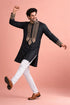 Black Rolex Silk Mens Kurta With Payjama - Side View | Samyak Fashion