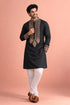 Black Rolex Silk Mens Kurta With Payjama - Detail View | Samyak Fashion