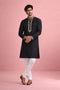 Black Rolex Silk Mens Kurta With Payjama - Front View | Samyak Fashion