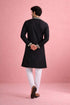 Black Rolex Silk Mens Kurta With Payjama - Back View | Samyak Fashion