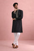 Black Rolex Silk Mens Kurta With Payjama - Detail View | Samyak Fashion