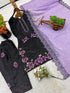 Black Roman Glass Silk Elegant Salwar Suit - Side View | Samyak Fashion