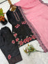 Black Roman Glass Silk Elegant Salwar Suit - Side View | Samyak Fashion