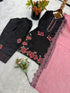 Black Roman Glass Silk Elegant Salwar Suit - Detail View | Samyak Fashion