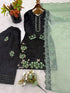Black Roman Glass Silk Elegant Salwar Suit - Detail View | Samyak Fashion