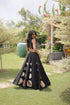 Black Roman Silk Lahenga Choli - Back View | Samyak Fashion