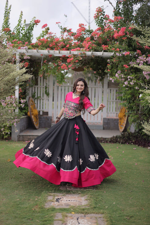 Black Roman Silk Lehenga Choli - Detail View | Samyak Fashion