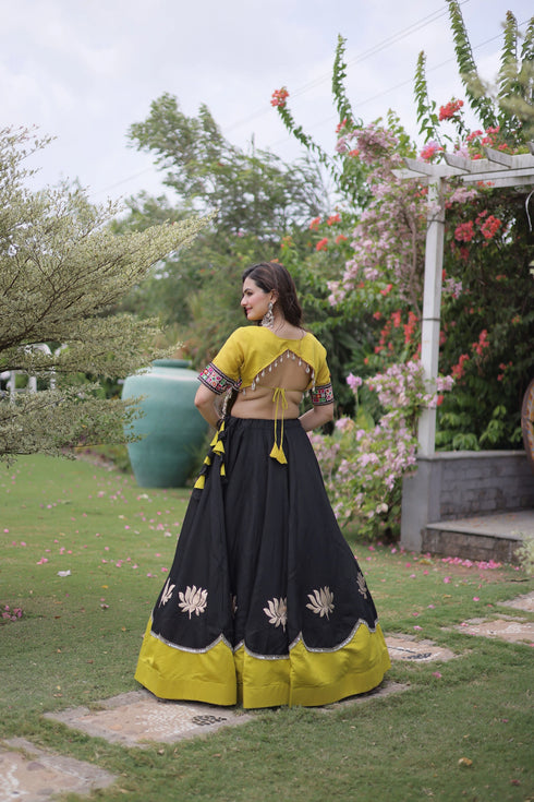 Black Roman Silk Lehenga Choli - Back View | Samyak Fashion