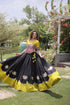 Black Roman Silk Lehenga Choli - Side View | Samyak Fashion