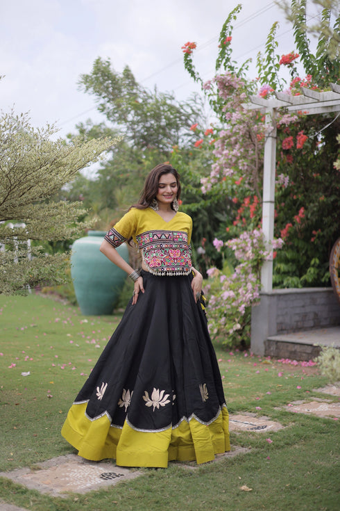 Black Roman Silk Lehenga Choli - Detail View | Samyak Fashion