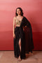 Black Satin Elegant Party Wear Ready To Wear Saree Collection With Blouse - Front View | Samyak Fashion