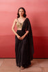 Black Satin Elegant Party Wear Ready To Wear Saree Collection With Blouse - Back View | Samyak Fashion