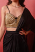 Black Satin Elegant Party Wear Ready To Wear Saree Collection With Blouse - Close-up View | Samyak Fashion