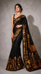Black Satin Saree With Blouse - Front View | Samyak Fashion
