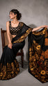Black Satin Saree With Blouse - Back View | Samyak Fashion