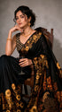 Black Satin Saree With Blouse - Side View | Samyak Fashion